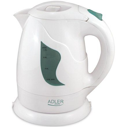 Adler AD 08 Czajnik standardowy, Plastik, Biały, 850 W, 1 L, Podstawa obrotowa 360°